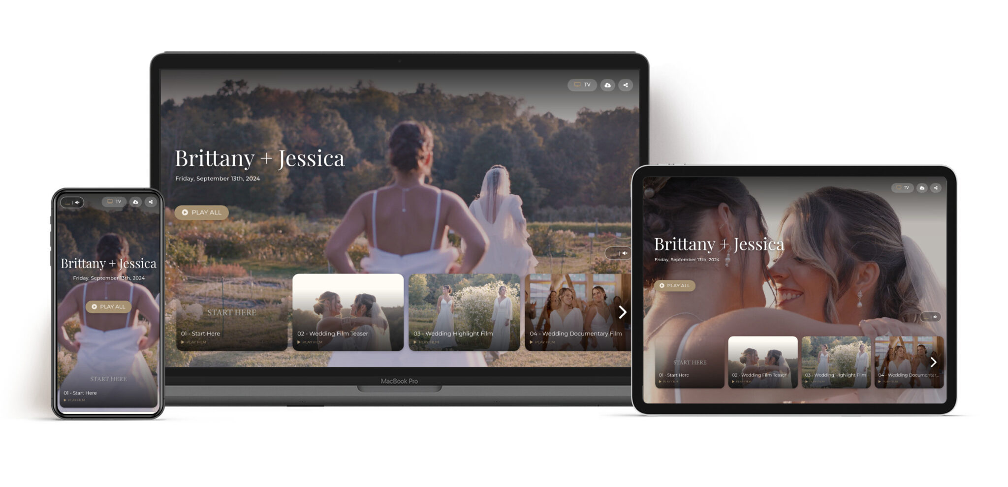 Wedding website on multiple devices documentary style wedding videography