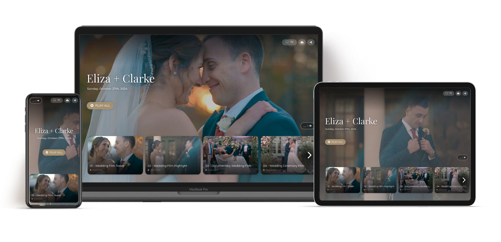 Wedding video portfolio on multiple devices documentary style wedding videography.