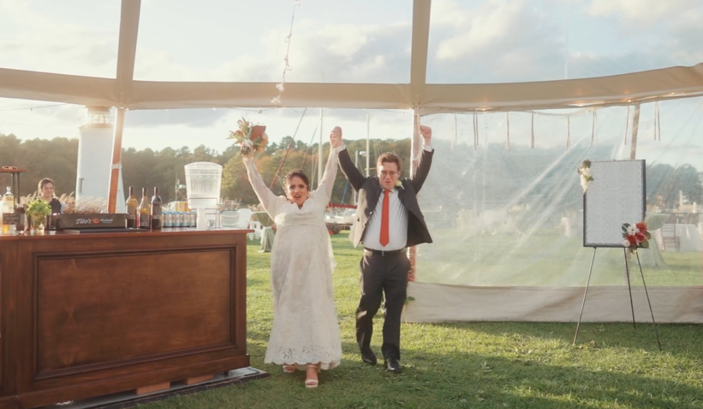 Humblebee Wedding Films The Nonantum Resort Kennebunkport Maine, newlyweds celebrate entrance into reception