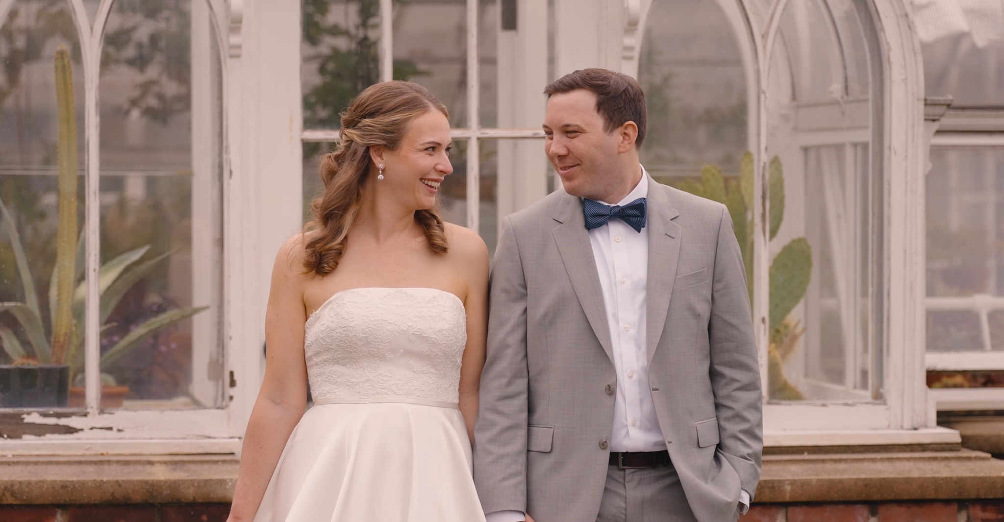 Humblebee Wedding Films Pond House at Elizabeth Park, newly married couple pose and smile for photo