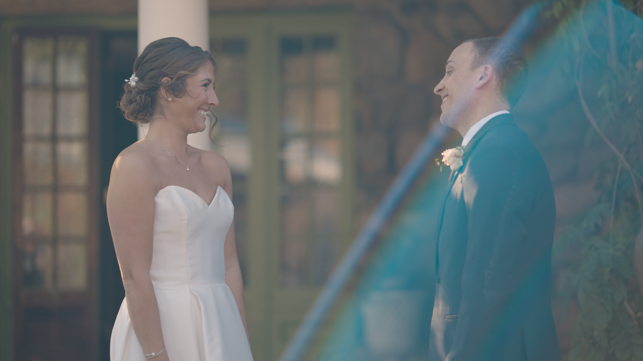 Humblebee Wedding Films, Willowdale Estate Topsfield Massachusetts, couple shares first look before their ceremony