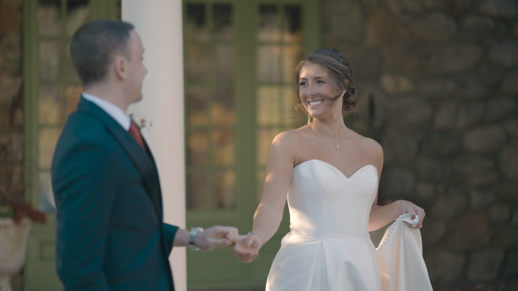 Humblebee Wedding Films, Willowdale Estate Topsfield Massachusetts, couple share first look