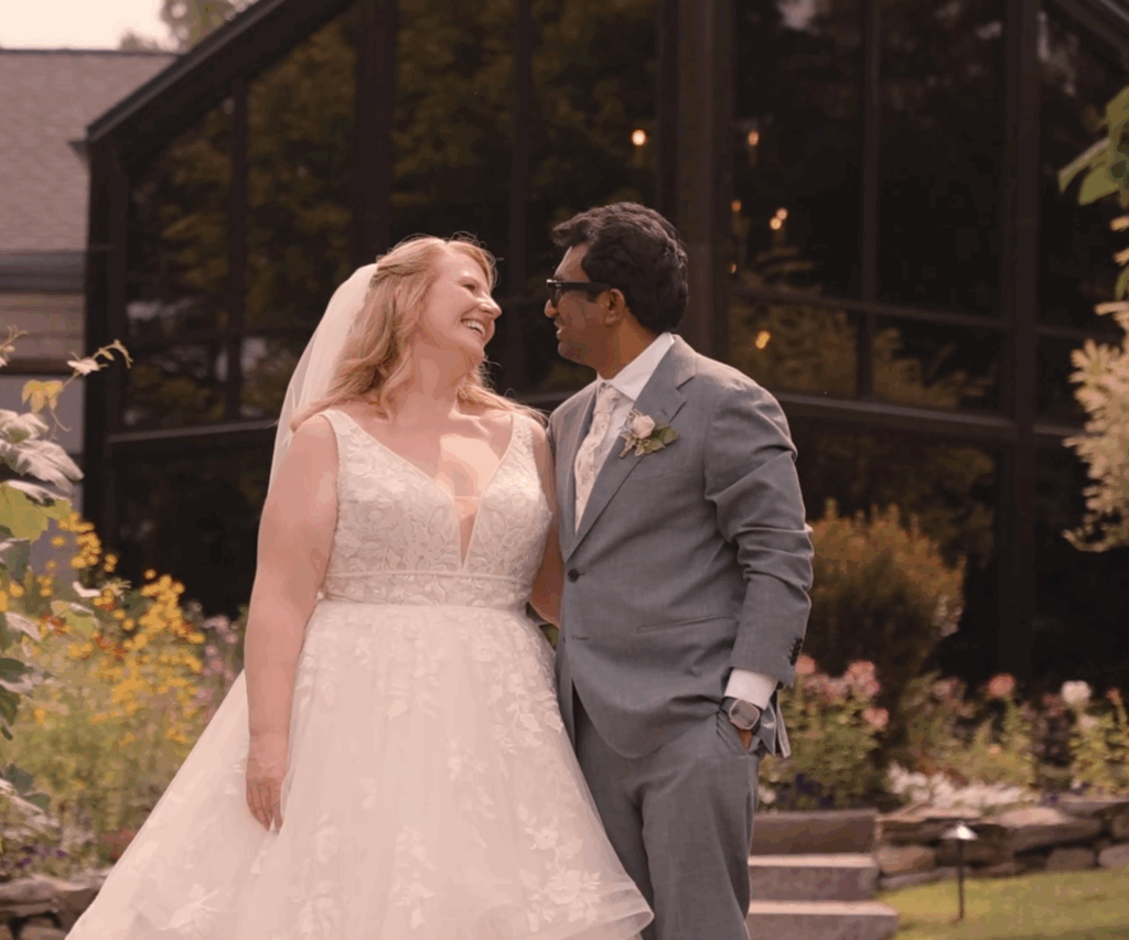 Humblebee Wedding Films Birch Wood Vineyards, newlywed couple looks into each others eyes as they pose for photos